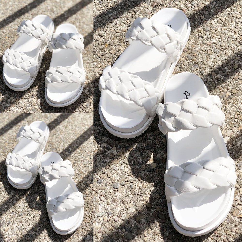 NEW White Braided Double Straps Slip On Platform Slides Slipper Sandals Shoes - Picture 15 of 16